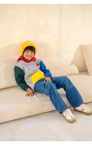 Boys light grey color block fleece hoodie - Super Kids Clothing