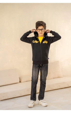 Boys black CARFIELD graphic zipper fleece hoodie - Super Kids Clothing