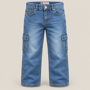 Boys washed blue denim cargo pants - Super Kids Clothing
