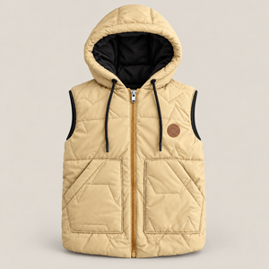 Boys beige hooded sleeveless padded jacket - Super Kids Clothing