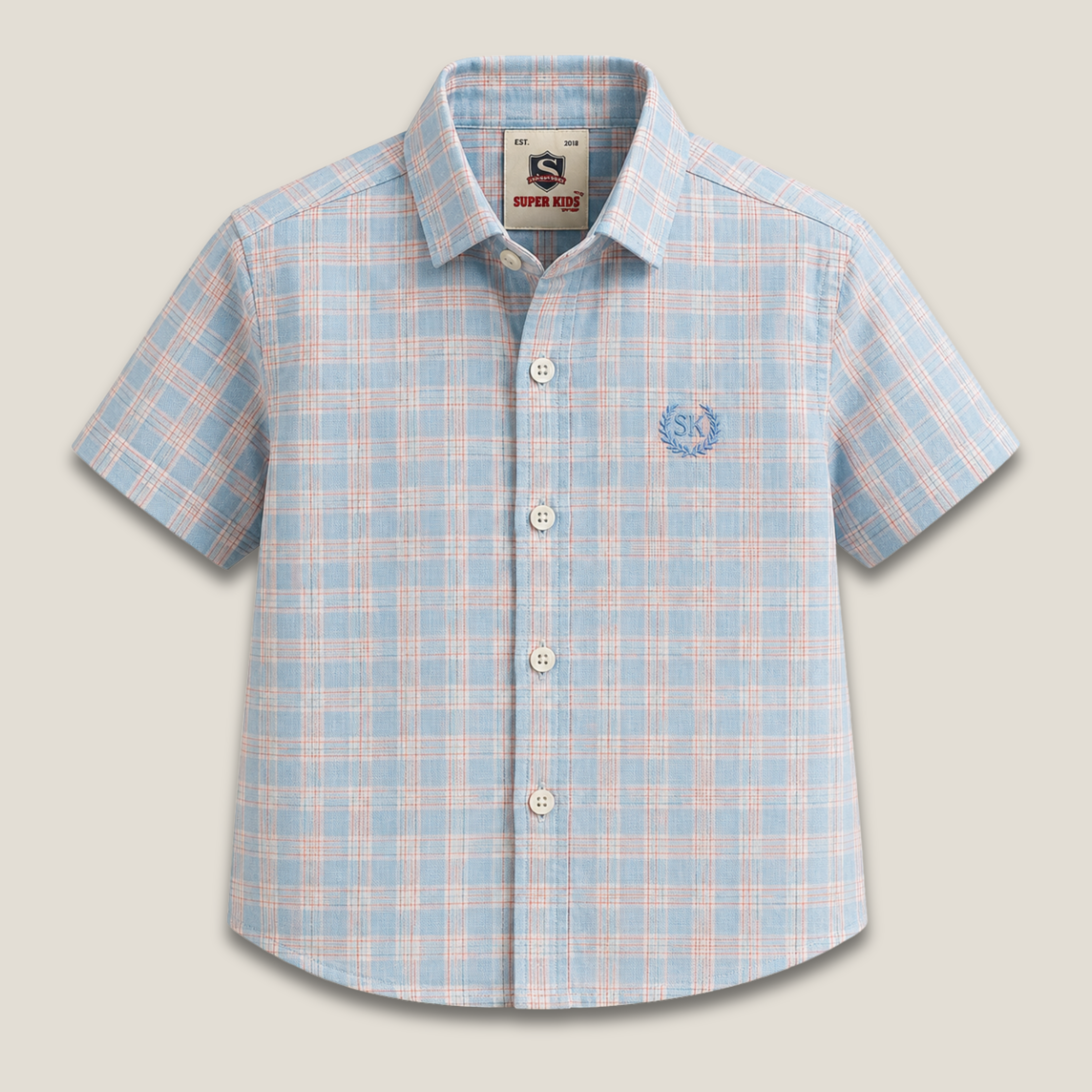 Light Blue Checked Short Sleeve Shirt