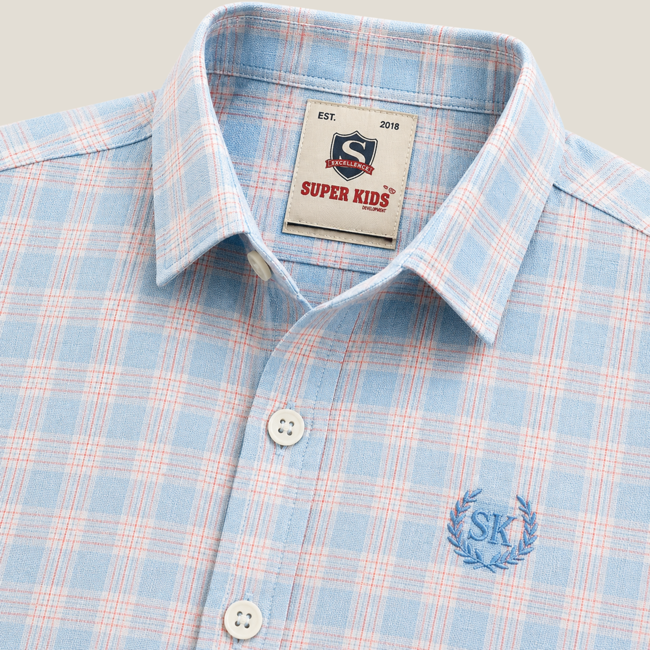 Light Blue Checked Short Sleeve Shirt