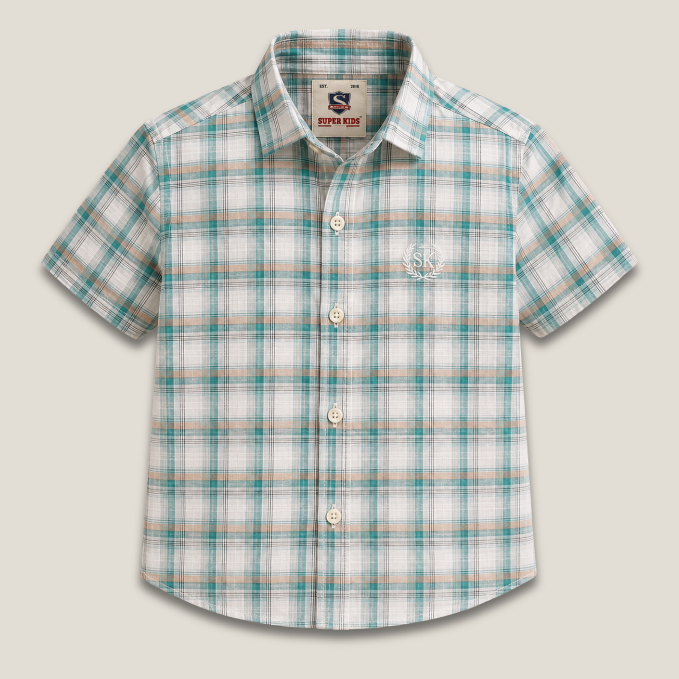 Aqua Checked Short Sleeve Shirt