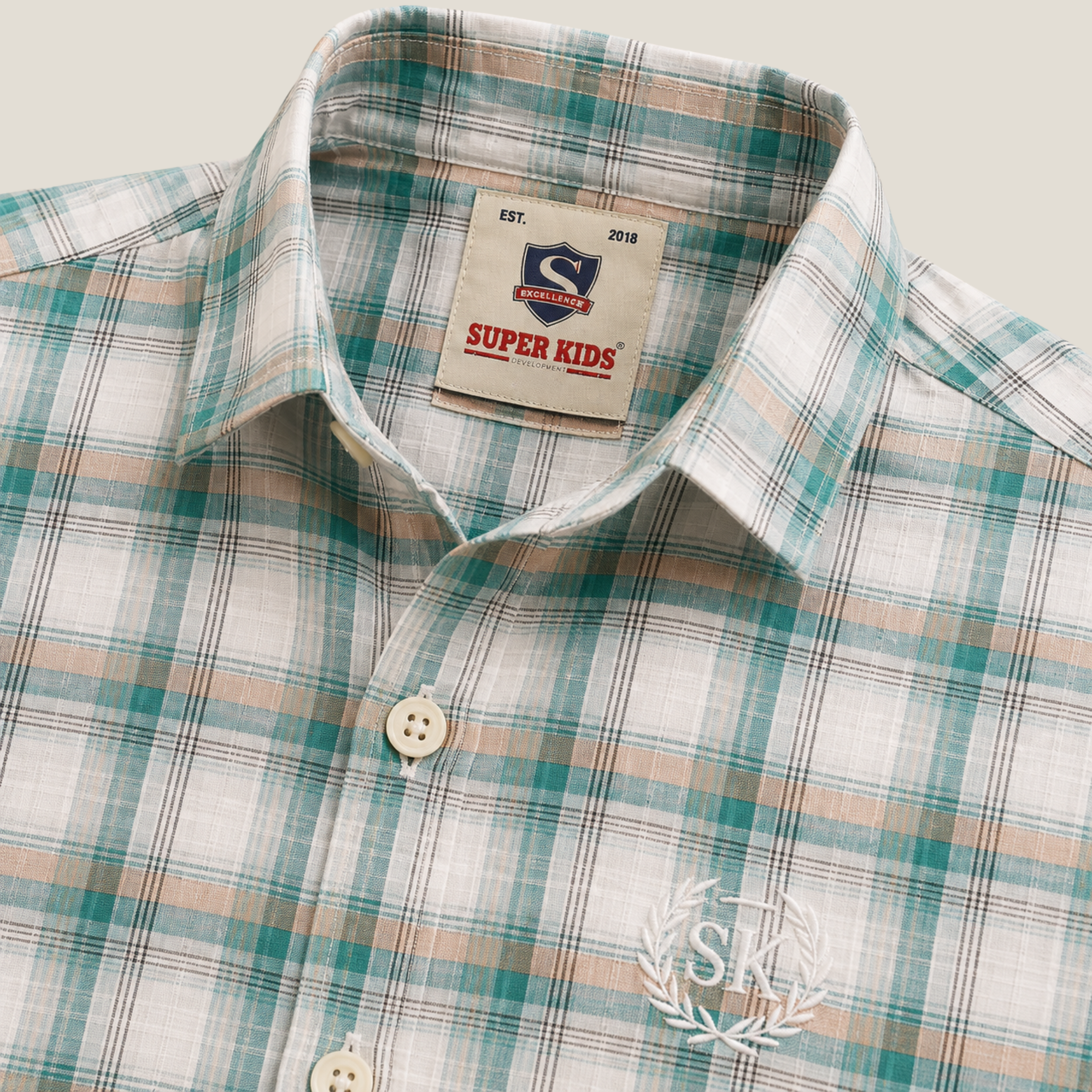 Aqua Checked Short Sleeve Shirt
