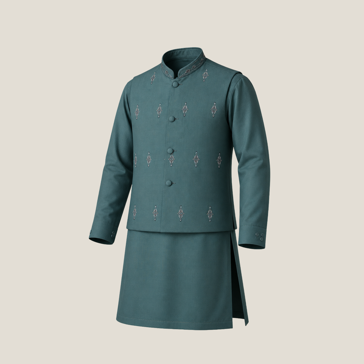 Boy's Embroidered KurtaTrouser&Waistcoat