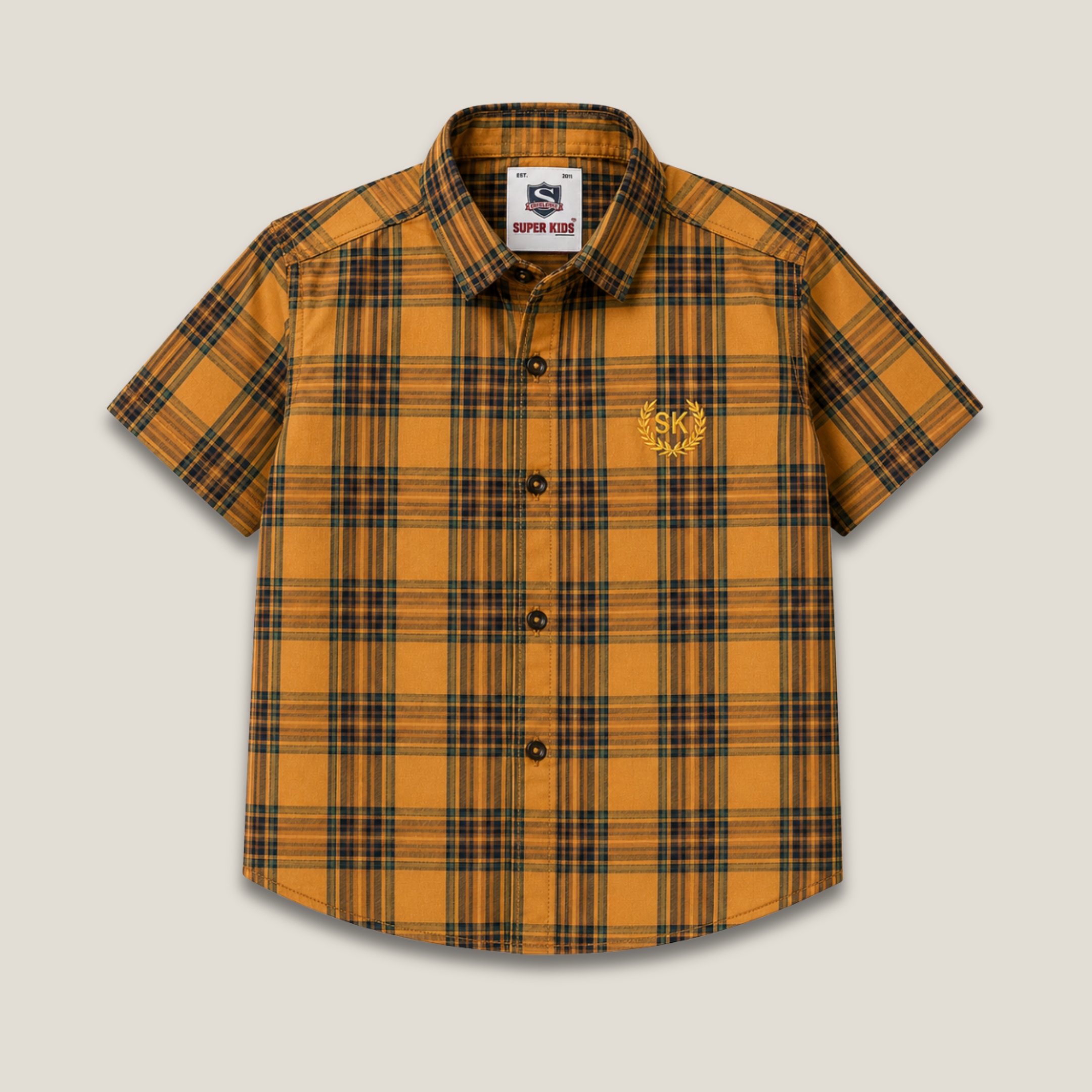 Brown Checked Short Sleeve Shirt