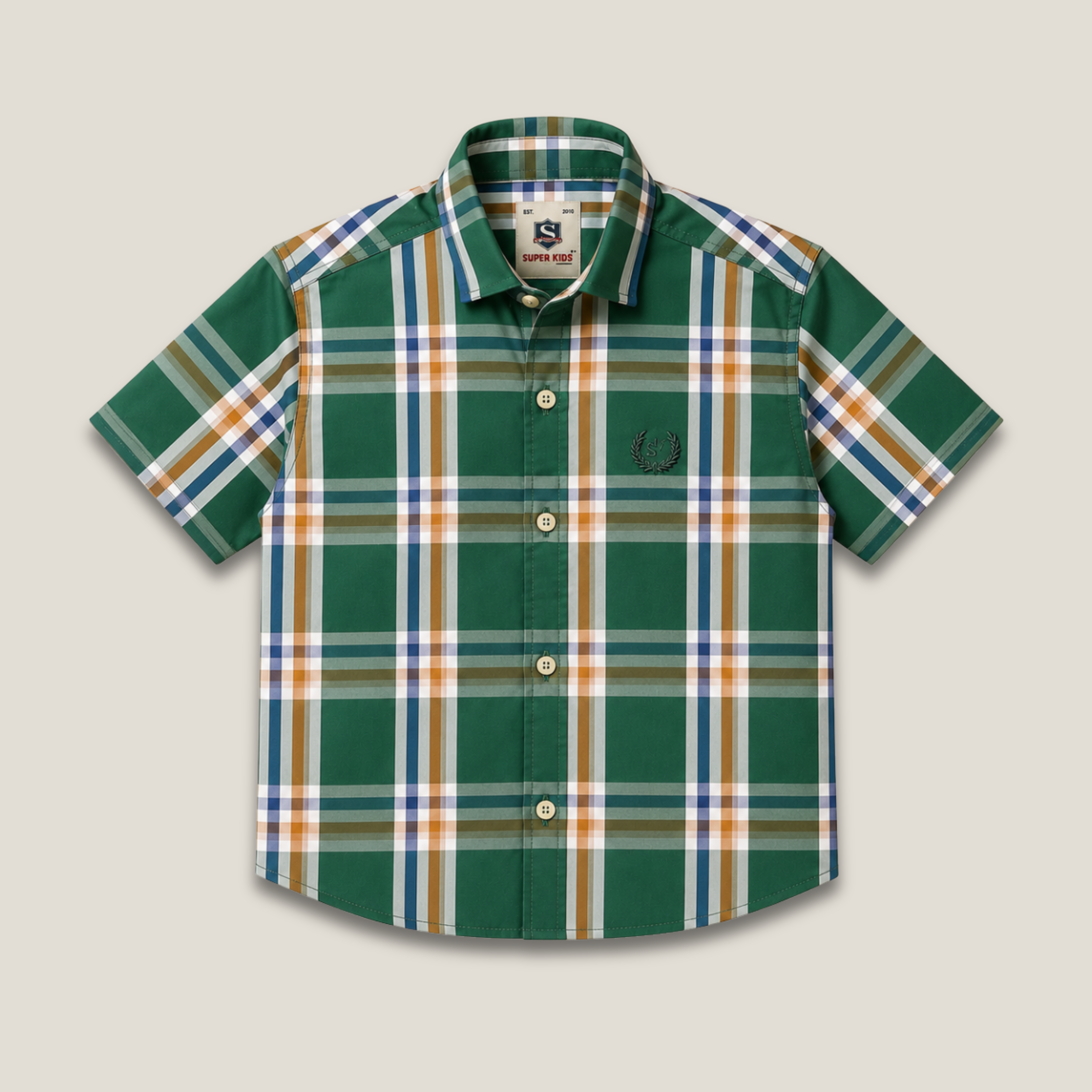 Green Checked Short Sleeve Shirt
