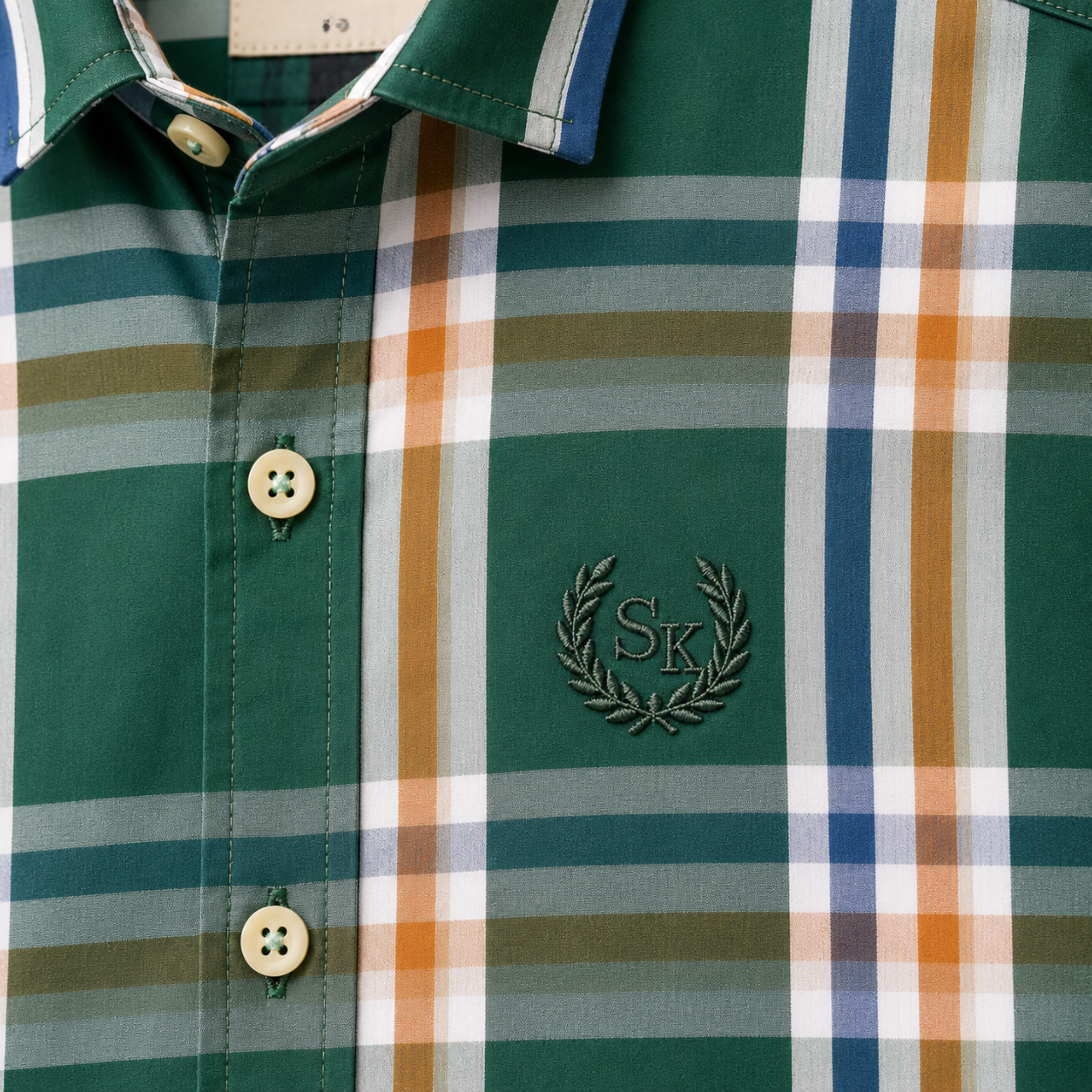 Green Checked Short Sleeve Shirt