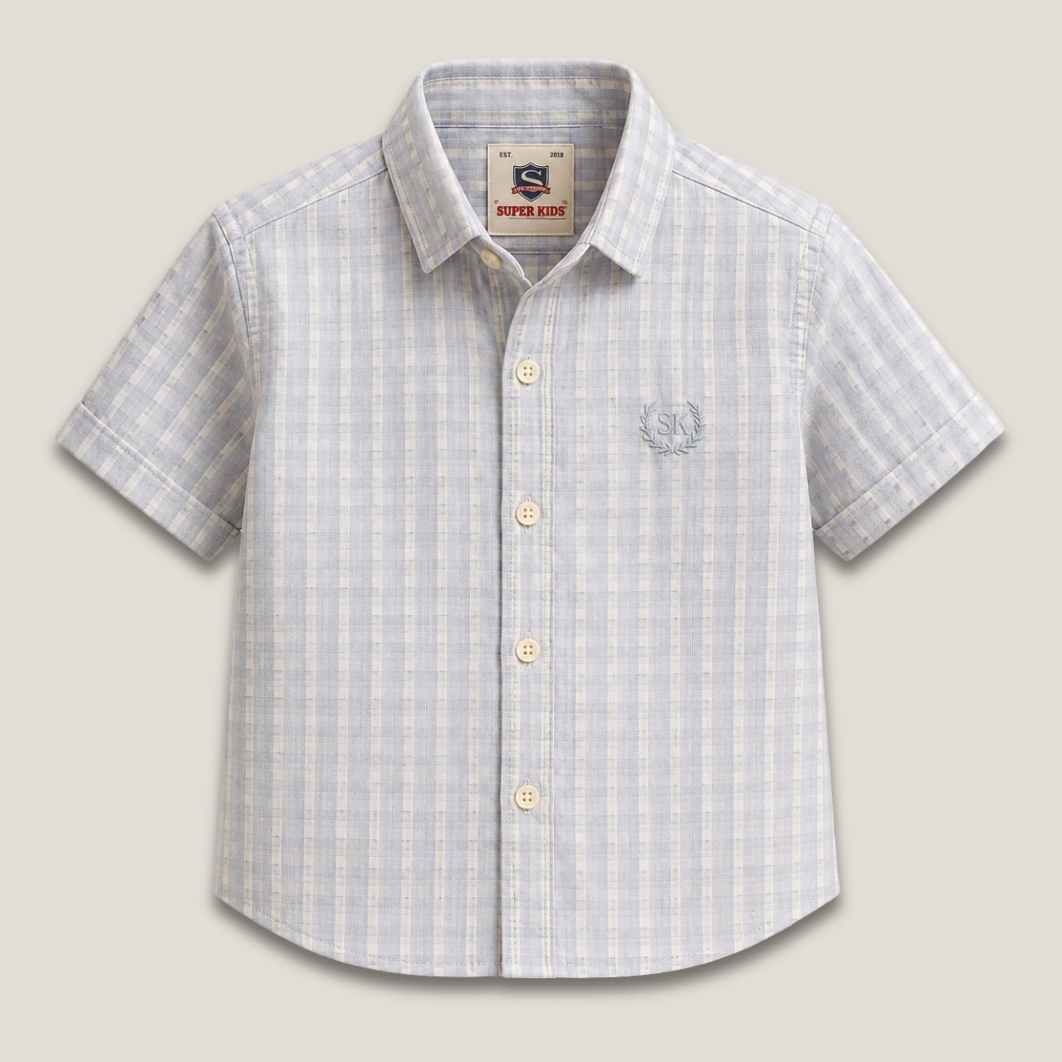 Sky Blue Checked Short Sleeve Shirt