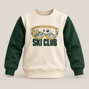 Boys off white and forest green Ski Club fleece sweatshirt - Super Kids Clothing