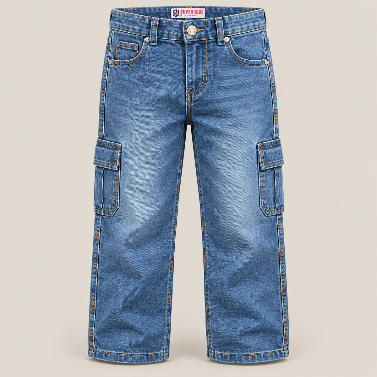 Boys washed blue denim cargo pants - Super Kids Clothing