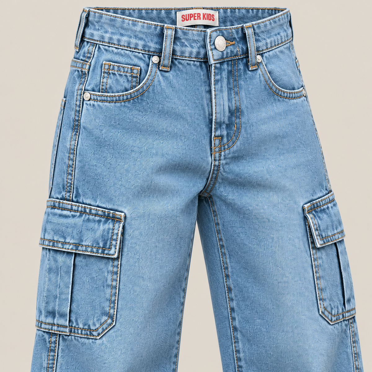 Boys Light Blue Denim Cargo Pants