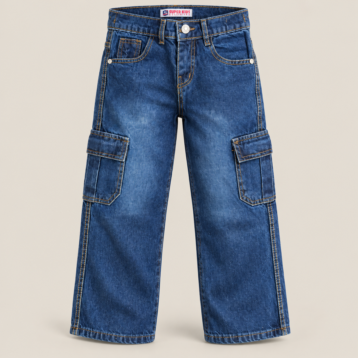 Boys dark blue washed denim cargo jeans - Super Kids Clothing