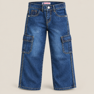 Boys dark blue washed denim cargo jeans - Super Kids Clothing