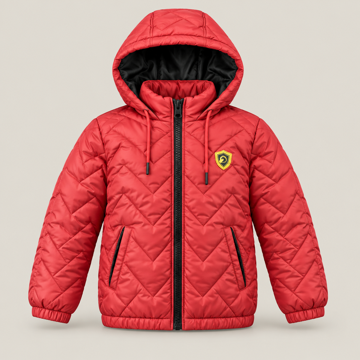 Boys red chevron quilted hooded jacket - Super Kids Clothing